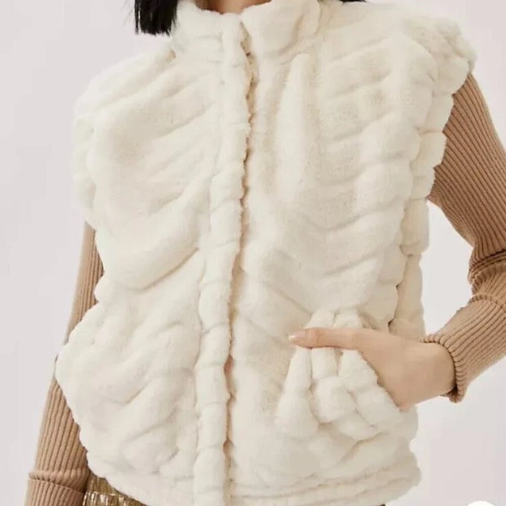 Maeve Anthropologie Faux Fur Teddy Cream Vest size S